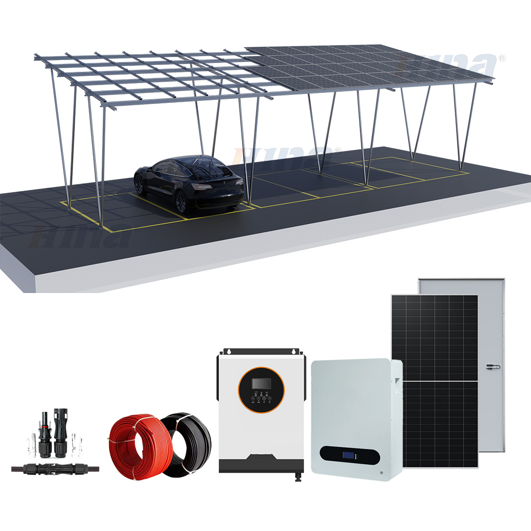 Solar Panel Carport Ground Mounting Kits with PV Module Battery for Car Parking Solar Structure
