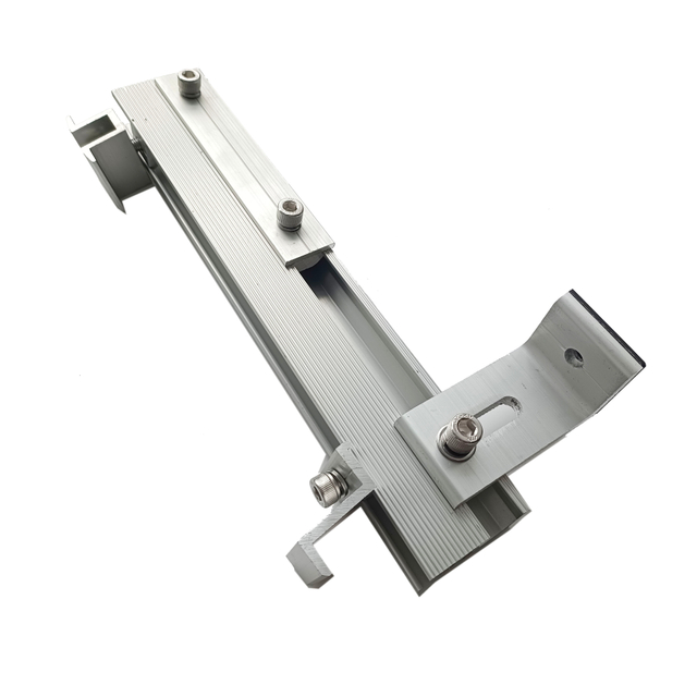 مجموعة تركيب الألواح الشمسية ذات السكك الحديدية المصنوعة من الألومنيوم القابلة للتعديل مع طراز M1-M25 تتضمن مشبكًا شمسيًا